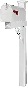 The Mckinley Vinyl/PVC Mailbox Post (Includes Mailbox) Complete Decorative Curbside Mailbox System with Classic Traditional Style (White Mailbox)