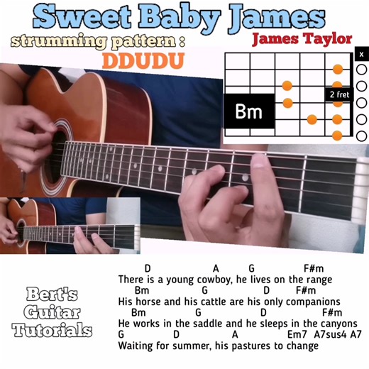 Sweet Baby James - James Taylor guitar chords w/ lyrics & strumming tutorial | Bert's Guitar Tutorials