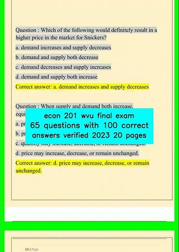 econ 201 wvu final exam 65 questions with 100 correct answers verified 2023 20 pages video