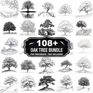 108 Oak Tree Design Stamps, Forest Tree Set, Instant Download - Etsy