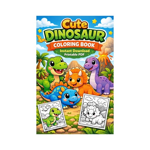 Cute Dinosaur Coloring Pages for Kids | 30 Printable Coloring Pages | Easy Dinosaur Coloring Book | Toddler Activity | Instant Download PDF - Etsy