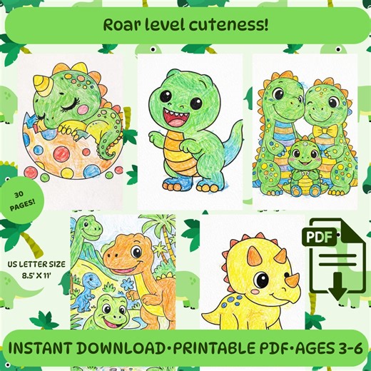 Dinosaur Coloring Pages for Kids | Simple Preschool & Toddler Coloring Book | Printable PDF | Bold and Easy | Adorable Dino Edition - Etsy