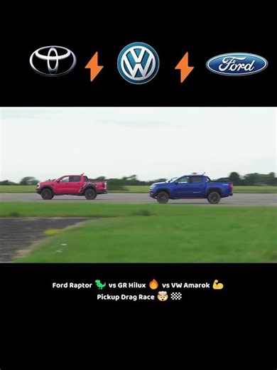 Ford Raptor 🦖 vs GR Hilux 🔥 vs VW Amarok 💪 | Pickup Drag Race 🤯🏁