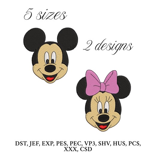Mickey and Minnie Mouse Embroidery Design, Mickey Embroidery Machine File, Digital Embroidery Patterns - Etsy