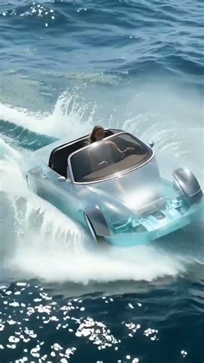 Transparent Water Car Racing on Ocean Surface at Beach# ocean adventure