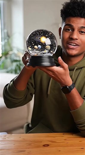 Rotating Solar System Crystal Snowball for Desk Decor