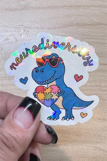 Neurodiversity Dinosaur Sticker – Autism Awareness Holographic Vinyl Decal, Puzzle Heart Laptop Water Bottle Sticker - Etsy