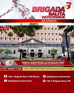 BRIGADA BALITA NATIONWIDE SA UMAGA - JANUARY 17, 2026 Kasama sina Brigada Gab Dalisay at Brigada Maricar Sargan =================== ◍ HEADLINES: =================== ◍ Mga dating DPWH engr. Brice Hernandez at Jaypee Mendoza, hindi kwalipikado bilang state witness ◍ Dating DPWH Sec. Manuel Bonoan, babalik sa bansa sa Feb. 15 - envoy ◍ Cong. Leviste, iginiit na "Tip of the iceberg" pa lang ang Cabral files ◍ Arnie Teves, hindi pa rin makalalaya dahil sa ibang nakabinbing kaso, ayon sa DOJ ◍ 11 puli