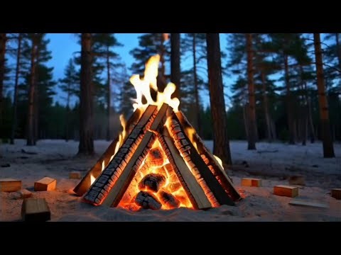🔥 Cozy Campfire Outdoors | Warm Fire Sounds & sound piano Ambience (24/7 Live)