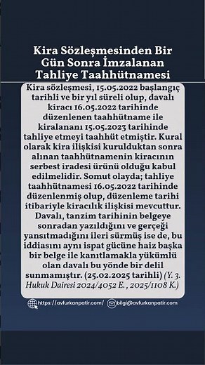 Kira Sözleşmesinden Bir Gün Sonra İmzalanan Tahliye Taahhütnamesi
