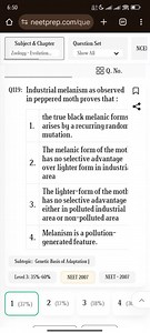 Q119: Industrial melanism as observed in peppered moth proves t... | Filo