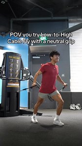 If you haven’t tried using a neutral grip (leading with your thumbs) on low to high cable fly, you’re missing out. Generally, the biggest issue with low to high cable fly is feeling your biceps in the movement. By turning your wrist away from supination and into a more neutral position, you’ll feel less biceps and be able to focus on the upper chest better. #fyp #Fitness #gym #bodybuilding | Physique