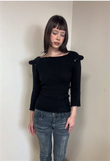 What other colours sould we make our Crested Shoulder Knit Sweater in? 🎀🪽 #knit #fashion #brand #sweaterweather model @miss ruby 🩷