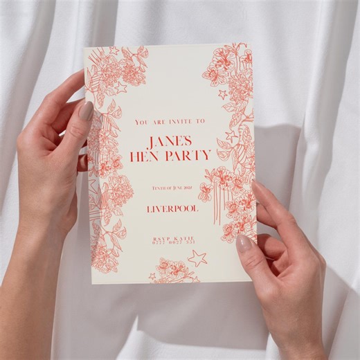 Red Floral Hen Invitation Template | Editable Canva Bachelorette Invite - Etsy