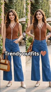 Cute Brown Top + Wide Leg Jeans Outfit Under Budget! ✨ #outfitideas