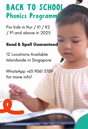 Join our Back to School 2025 Crash Course! Children will learn how to read 500 words within 6 lessons 👍👍 suitable for N2 / K1 / K2 / P1 and above in 2025 😍 WhatsApp 65 9061 5789 for more info!