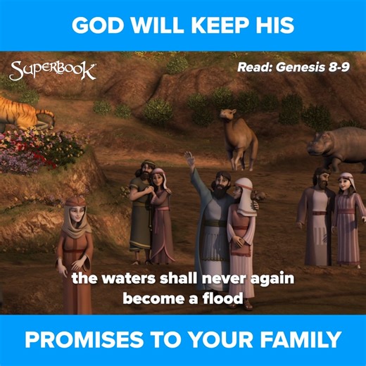 22K views · 2.9K reactions | This is God's promise to Noah: "When I send clouds over the earth, the rainbow will appear in the clouds, and I will remember My covenant with you and with all living creatures. Never again will the floodwaters destroy all life." -Genesis 9:14-15 ☝ | Superbook | Facebook