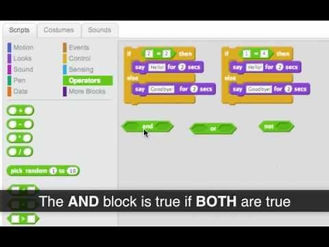 Using AND, OR, and NOT blocks: Programming in Scratch 2.0