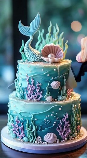 Ariel Coral Cake?! 🐚🧜‍♀️ Would YOU Eat the Shell or the Coral First? #cake #cakedecorating