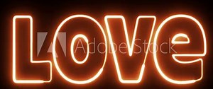 Love text font with light. Luminous and shimmering haze inside the letters of the text i love you. Love neon sign.