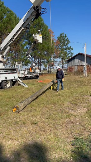 A great day for power line maintenance. This is how we change out an old service pole. | Ocmulgee EMC