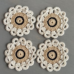 Handmade Crochet Coasters Set - 100% Cotton