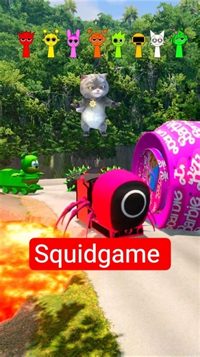 Spider man & squid game & Crazy Frog & Gummy bear & McQueen VS Bollard barbie in BeamNG.Drive