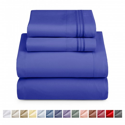 Nestl Queen Sheet Sets, 1800 Series Deep Pocket 4 Piece, Luxury Soft Microfiber Bed Sheet Sets, Royal Blue
