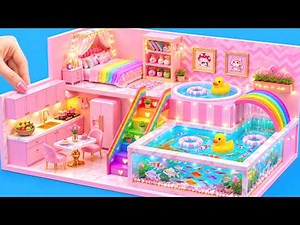 🏡Build Simple Fantasy Pink Miniature Dream House with Giant Aquarium & Sparkling Pool🌈DIY Cardboard