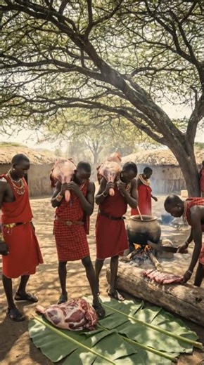 Giant Meat In The Camp! #Shorts #ImaniTribe #WildFood
