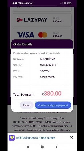 How to buy Uc in bgmi and pubg using codashop