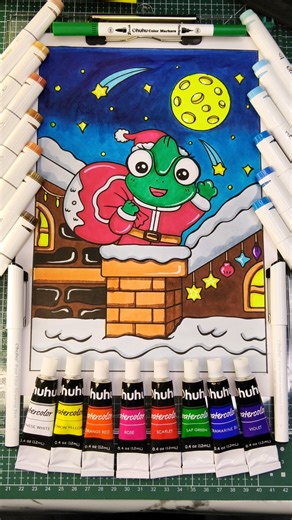 Christmas Drawing with Ohuhu Alcohol Markers #ohuhu #ohuhumarkers #christmasart #christmas #cozyart
