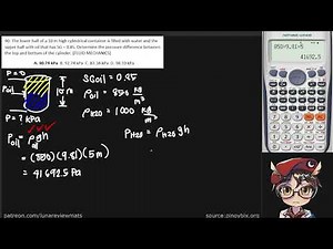 The lower half of a 10 m high cylindrical container is filled with water and the upper half with...