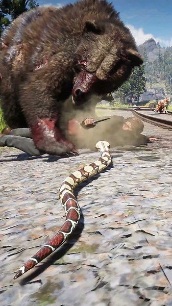 Snake Saves Man From Bear on Railway - 2 More Bears Behind! RDR2 #shorts