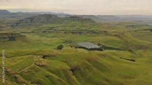 Vast green Umgeni Valley with small Umgeni River pond in KwaZulu Natal Midlands, South Africa - Aerial Fly-over
