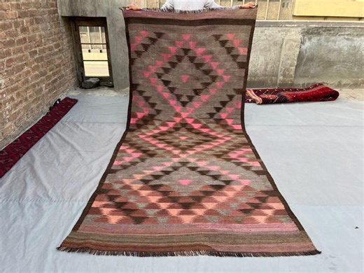 4'8x10 Vintage Afghan Herat Kilim Runner Handmade Wool, Faded Pink Brown Beige Bohemian Tribal Caucasian Hallway Kitchen Rug Rare Design - Etsy