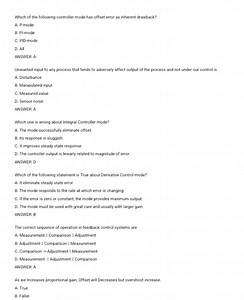 Which of the following controller mode has offset error as inhe... | Filo