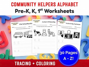 Community Helpers Alphabet Tracing Pre-k, Kindergarten, 1st Grade Worksheets & Activity, Lesson Plan Homeschool Teacher Classroom Printable - Etsy Canada