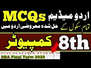 Class 8 Computer | Original Paper & 100% Guess Paper | MCQs & | SBA Final Term 2025 Urdu Medium