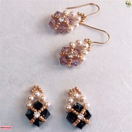 2.7K views · 53 reactions | How to make Beautiful Ring & Earrings with Pearls(4mm) and Bicone Beads(6mm)  Materials   Swarovski bicone beads #5328 (6mm Light Amethyst) x 12  Swarovski Pearls (4mm Cream Rose Light) x 20  MIYUKI seed beads 11/0 (Gold)  Earring Hooks  Beading Thread (Fire Line 4LB)  Beading Needle (#11) | Wedding Decoration Ideas | Facebook