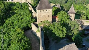 Castle of Helfstyn hovers above the valley of the Moravian Gate. The entire grounds consist of a number of utilitarian buildings and fortifications. Moravia, Czech republic