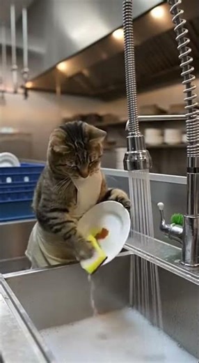 🐱：Doing dishes so I can afford more treats
