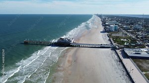 Daytona beach Florida static drone view of the beach and pier