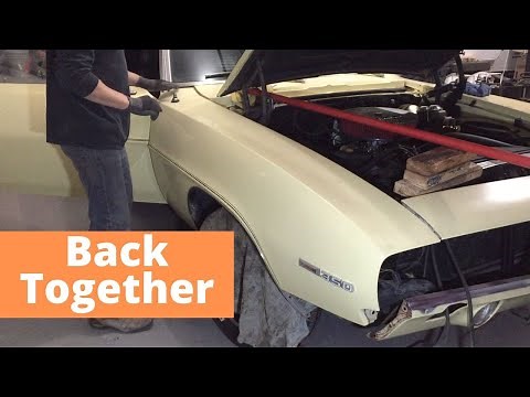 1969 Camaro RS Convertible. Installing front fender, grille and bumper. Rebuilding