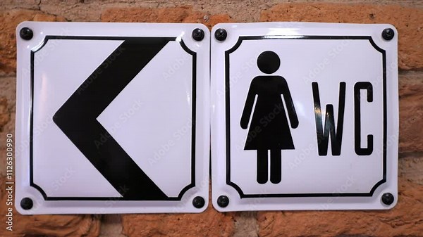 This is a clear and modern directional sign designed specifically for the Womens Toilet Stock Video