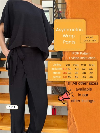 Plus Size Asymmetric Wrap Pants Sewing Pattern | Modern Trousers (PDF Pattern) - Etsy