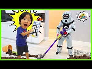 Ryan's Robot Helps Clean Up the House!!