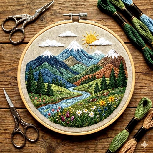 Mountain River Embroidery Pattern – Landscape Hand Embroidery PDF, Nature Hoop Art Design - Etsy