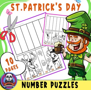 St. Patrick's Day Number Puzzles (1-60) - March Math Cut and Paste Activities