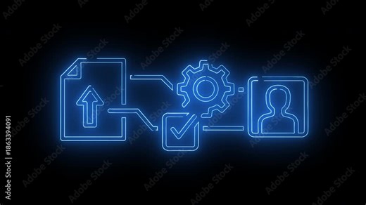 Neon Blue User Approval And Access Management Workflow Showing Authorization, Validation, And System Control Process